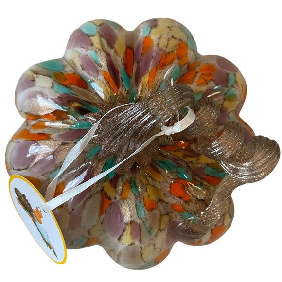 Multicolored Hand Blown Art Glass Pumpkin Stained Glass Designer Fall Home Decor - Picture 3 of 16
